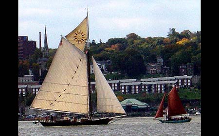 The Clearwater and The Woody Guthrie sailing on the Hudson River. - Click Here To Learn More About Clearwater.